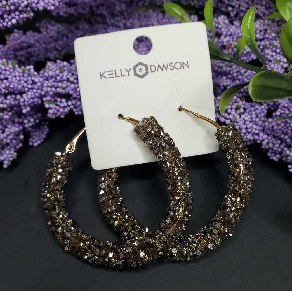 Glitter Simulated Crystals Earrings Round Lined with Gray